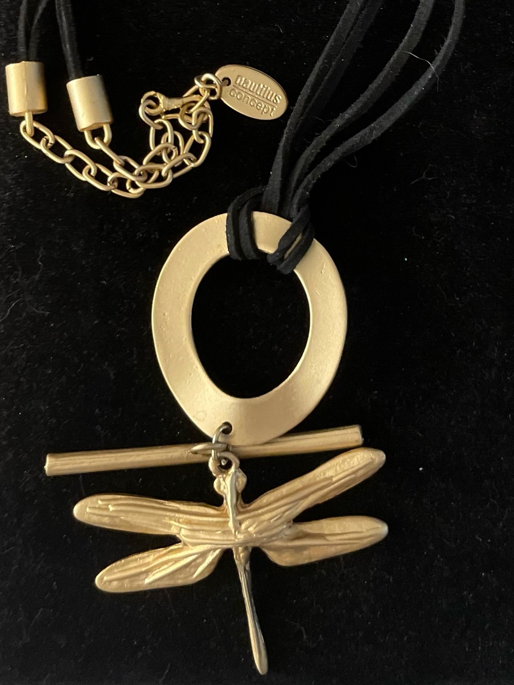 Black & Gold Dragonfly Pendant Necklace